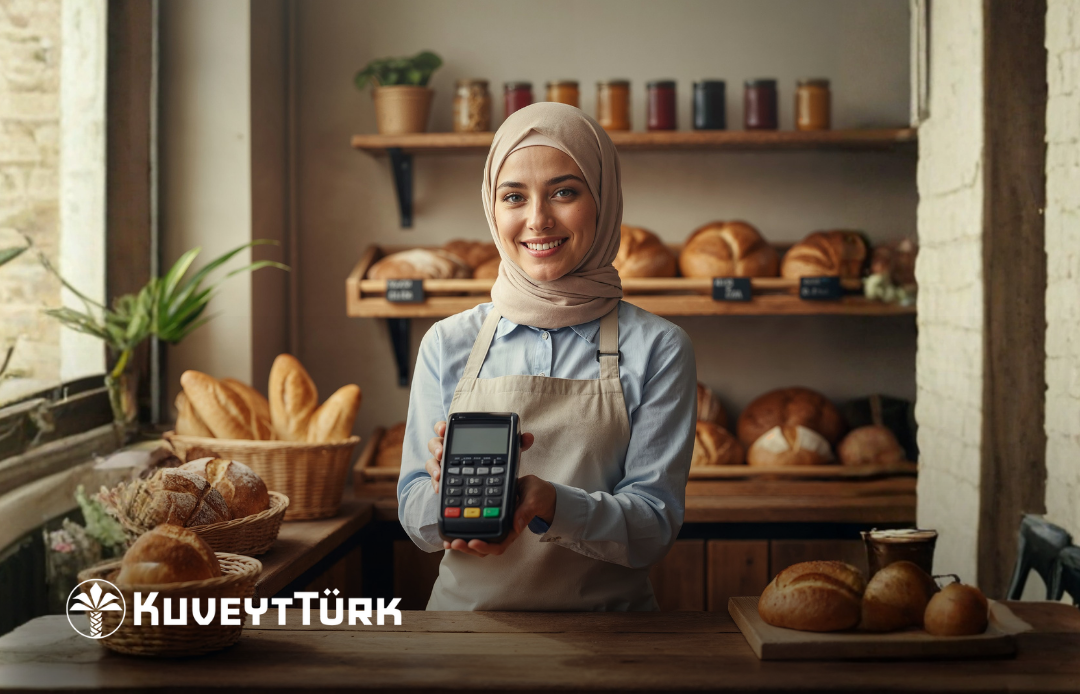 pos cihazı tutan kadın çalışan