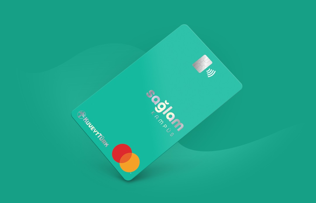 Kuveyt Turk Saglam Kampus contactless mastercard on green background