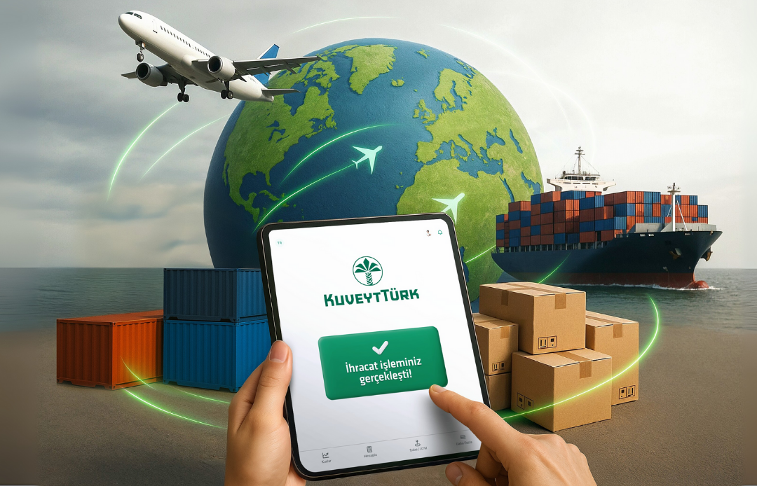 Tabletten Kuveyt Türk Mobil uygulamasından E-İhracat işlemi yapan kişi