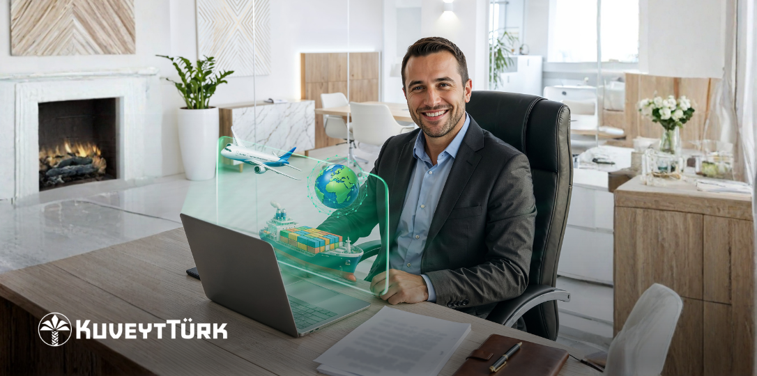 Ofiste bilgisayardan E-ihracat Finansmanından yararlanan profesyonel