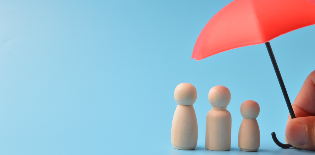 small human icons and a hand holding a miniature umbrella