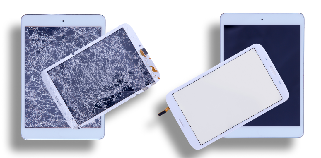 tablets with cracked glass and repaired uncracked live tablets