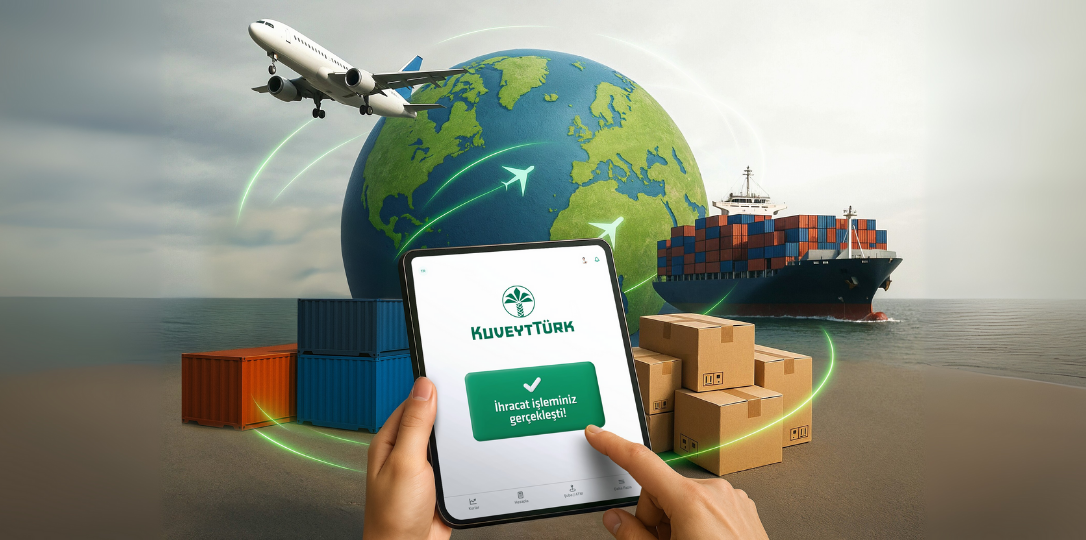 Tabletten Kuveyt Türk Mobil uygulamasından E-İhracat işlemi yapan kişi